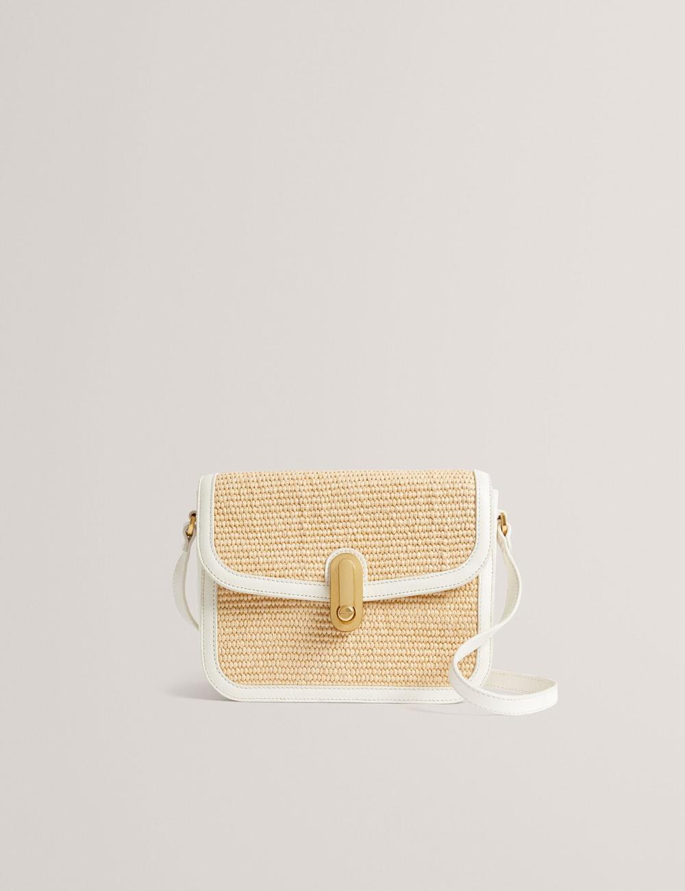 Ecru Women Ted Baker KKASSIA - Faux Raffia Twist Lock Crossbody Satchel Satchel Bags | SA  XSK-481056