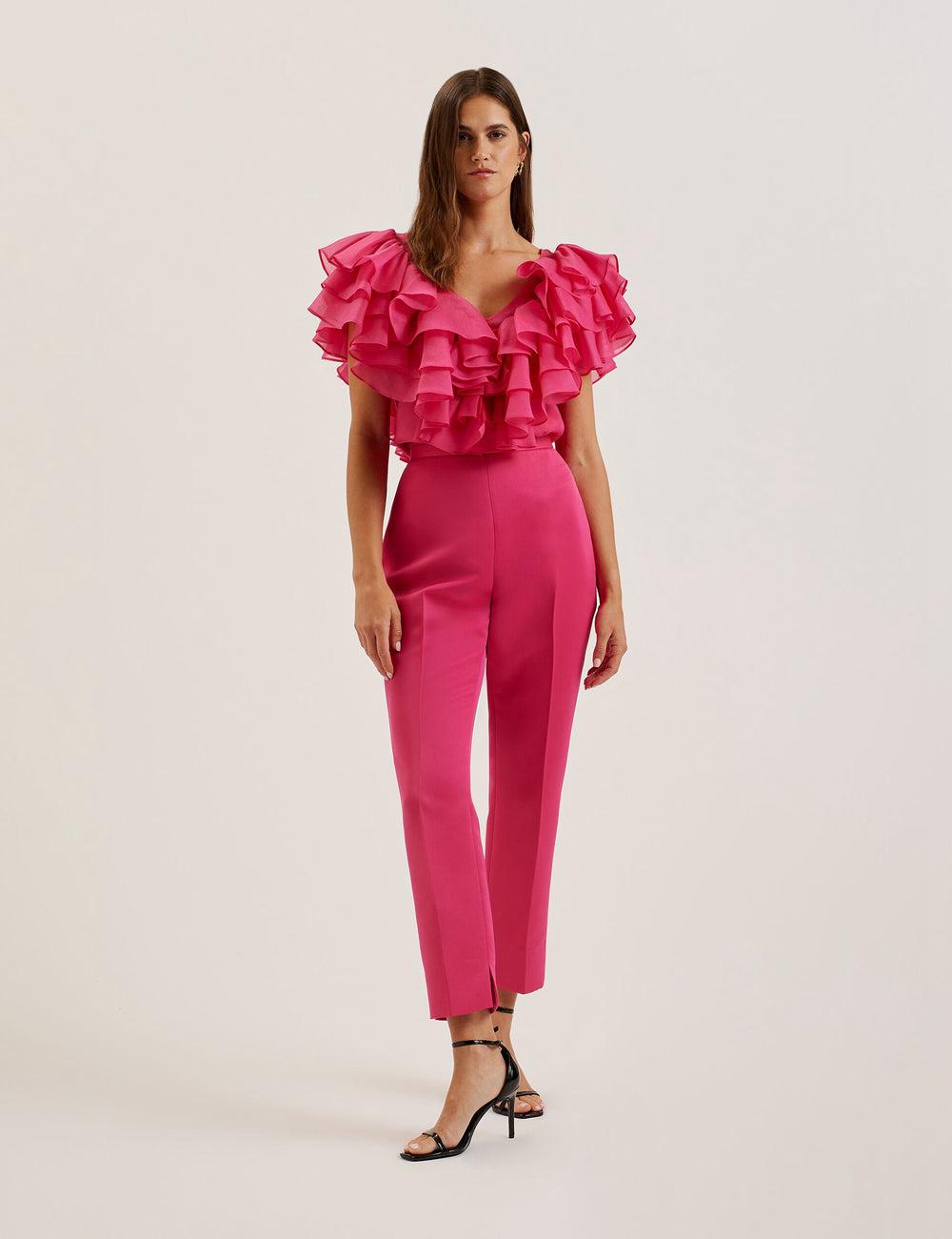 Fuchsia Women Ted Baker AKENIT - Satin Tailored Slim Leg Trousers | SA  KOV-205649