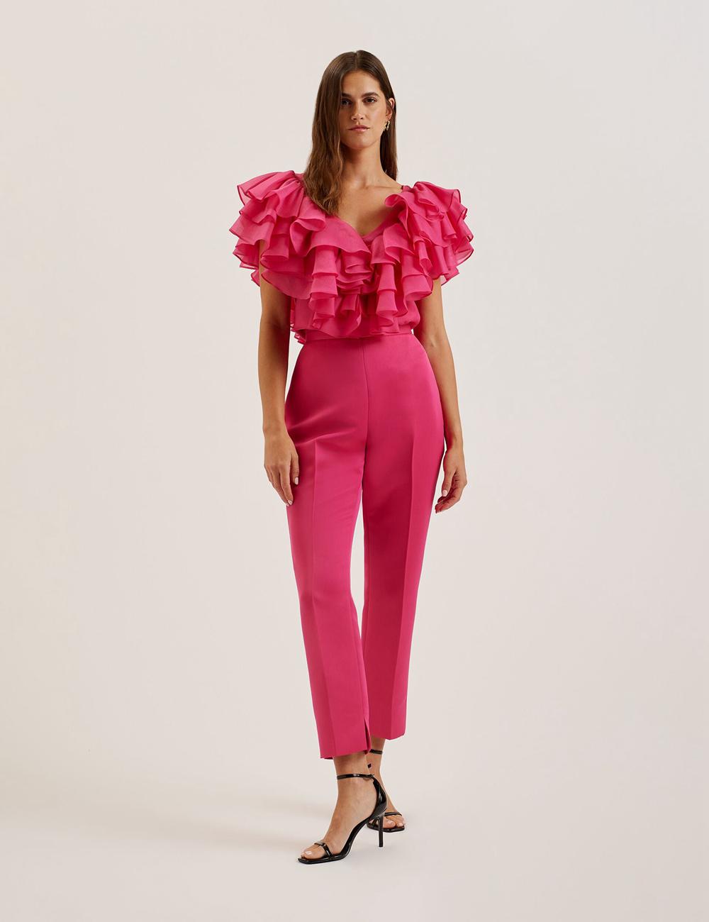 Fuchsia Women Ted Baker AKENIT - Satin Tailored Slim Leg Trousers | SA  KOV-205649