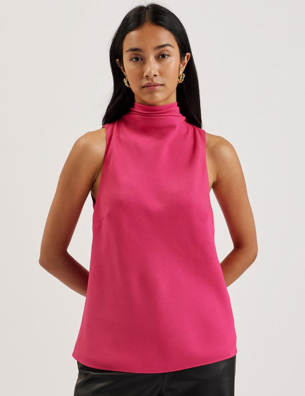 Fuchsia Women Ted Baker ANINI - Textured High Neck Sleeveless Top Blouses | SA  IZB-639257