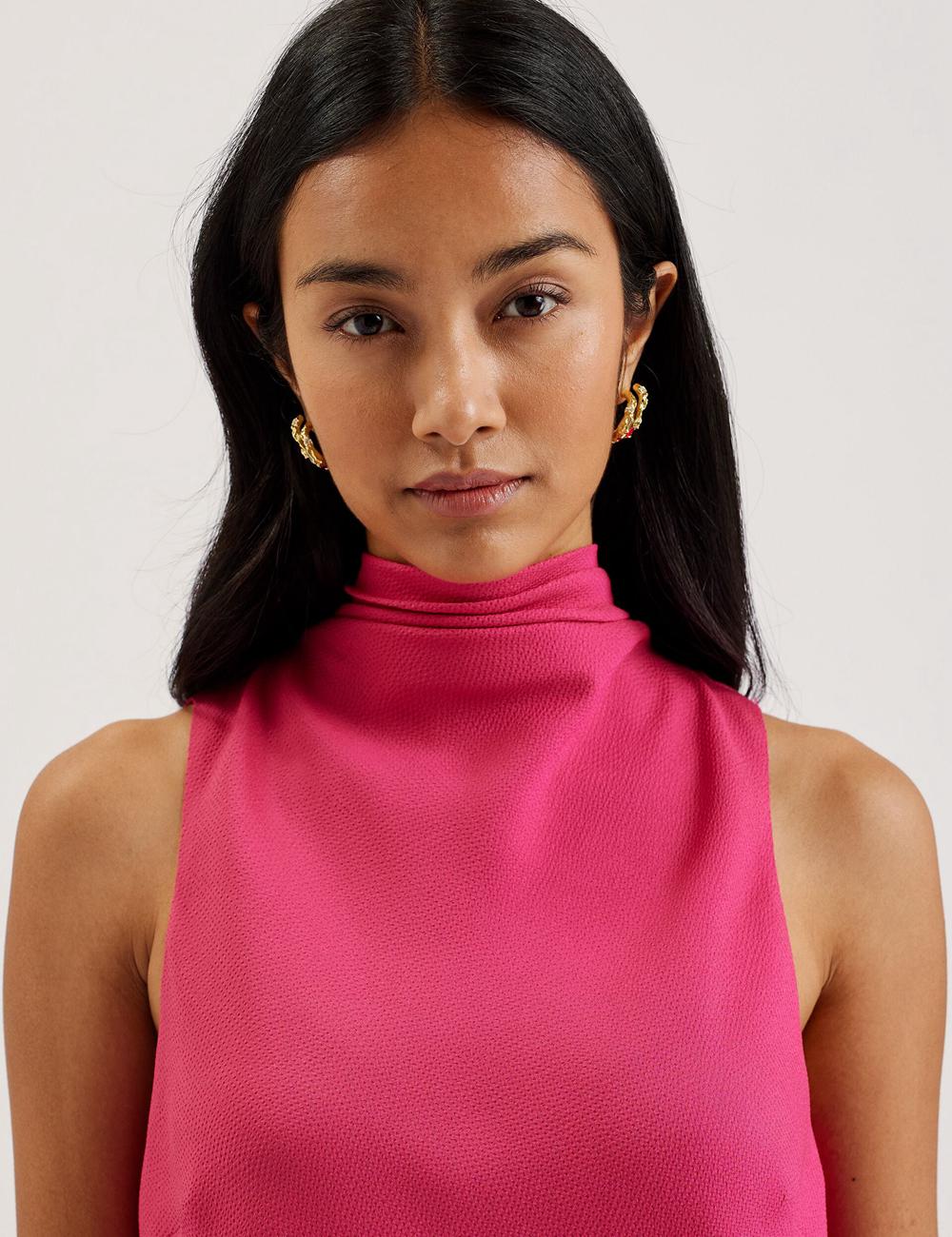 Fuchsia Women Ted Baker ANINI - Textured High Neck Sleeveless Top Blouses | SA  IZB-639257