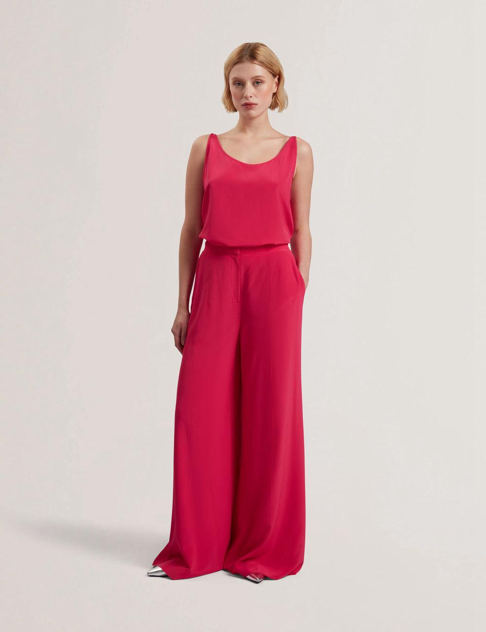 Fuchsia Women Ted Baker CARLOET - Silk Wide Leg Tailored Trousers | SA  WXM-952687