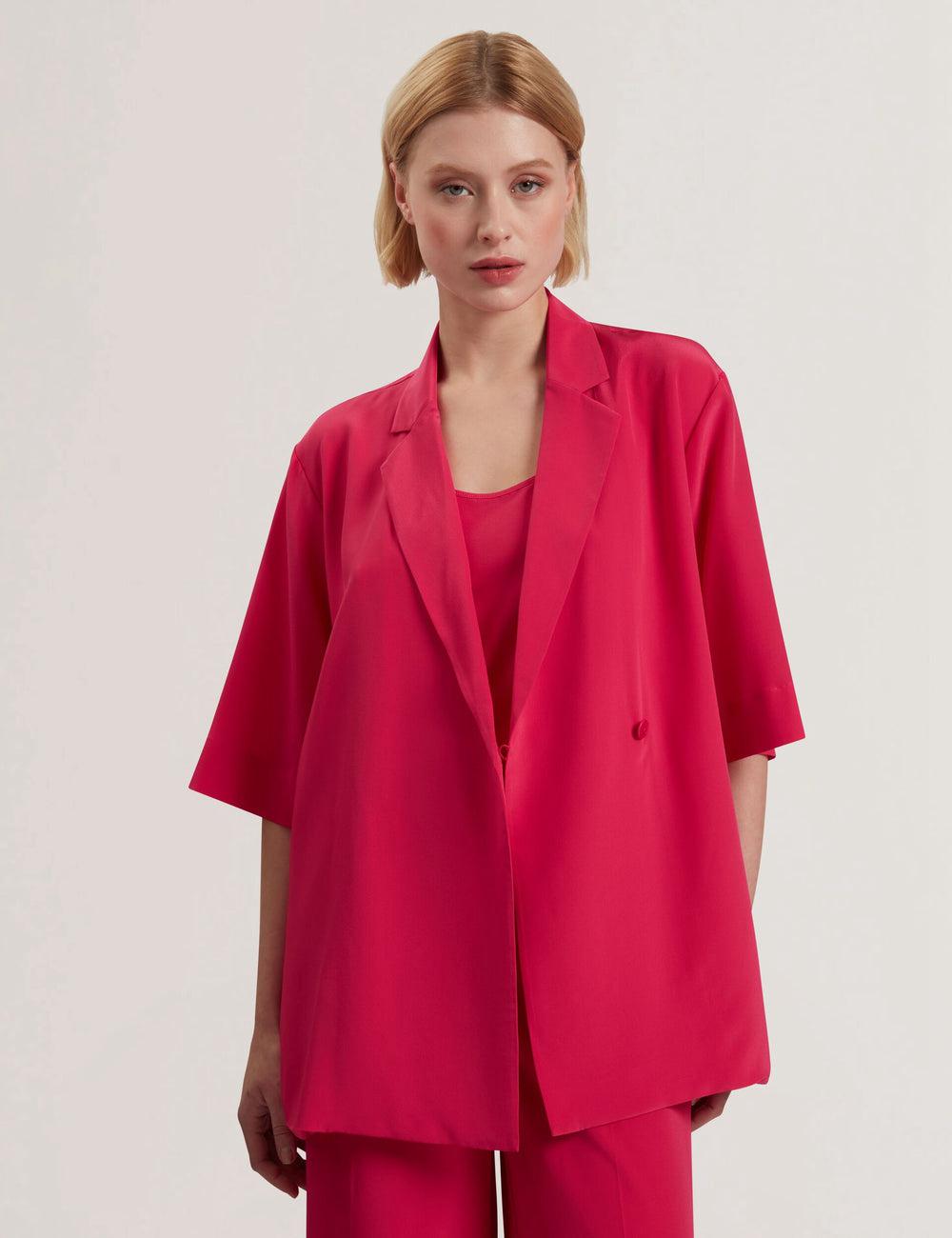Fuchsia Women Ted Baker CARLOE - Silk Short Sleeve Blazers | SA  ZBO-860317