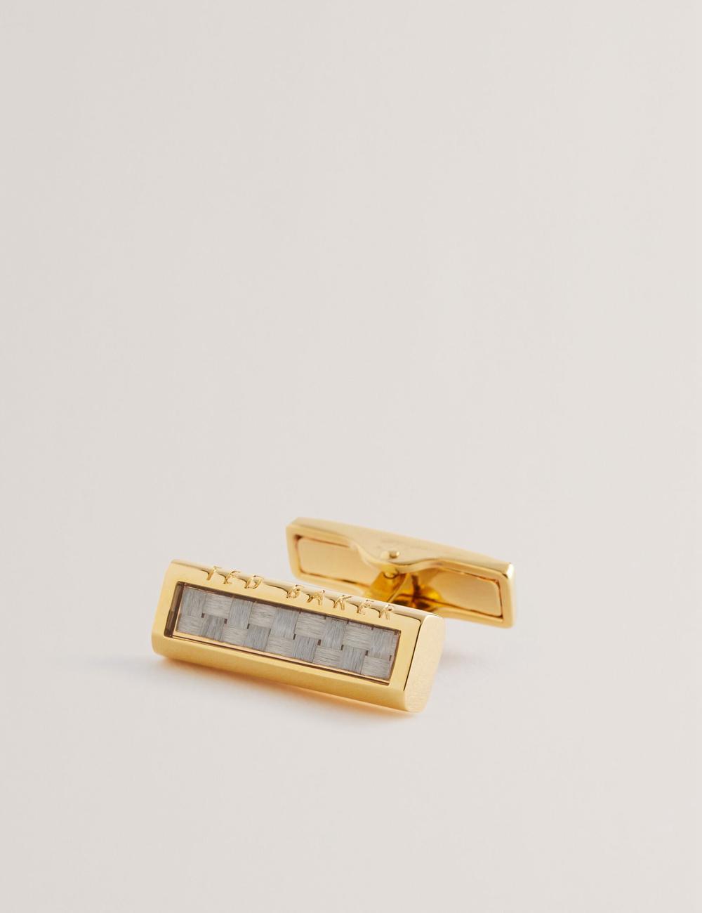 Gold Men Ted Baker CARBIE - Carbon Fibre Bar Metal Cufflinks | SA  WVF-645937