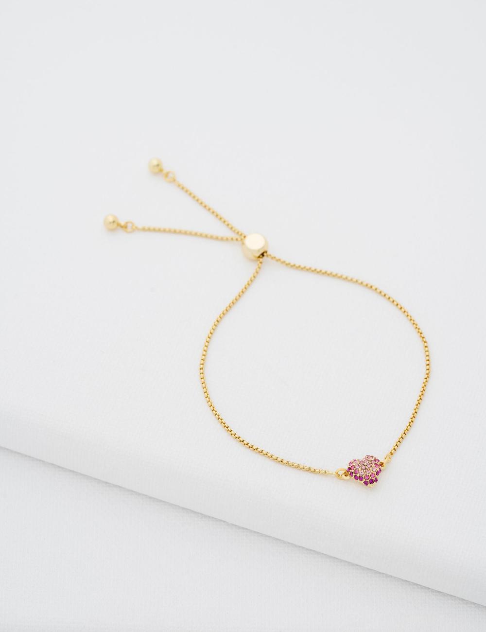 Gold Women Ted Baker ADORIA - Mini Crystal Heart Adjustable Bracelets | SA  QOA-079435