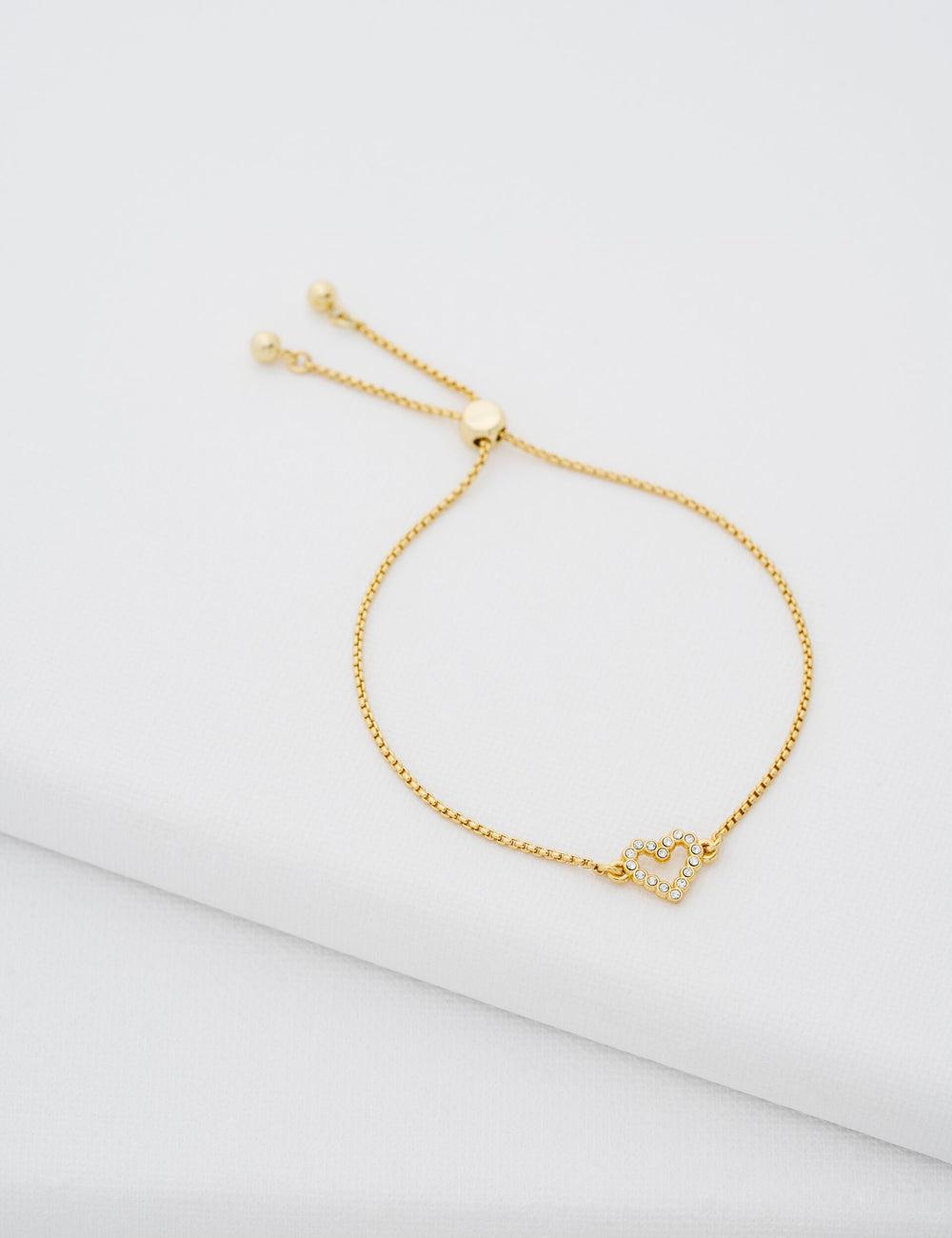 Gold Women Ted Baker AMORITA - Crystal Open Heart Adjustable Bracelets | SA  EXD-432710