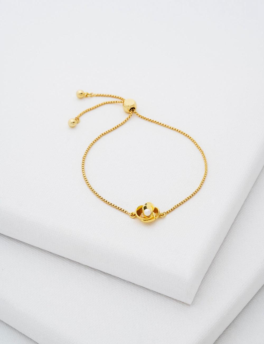 Gold Women Ted Baker FLORIE - Pearl Flower Adjustable Chain Bracelets | SA  VDS-345729