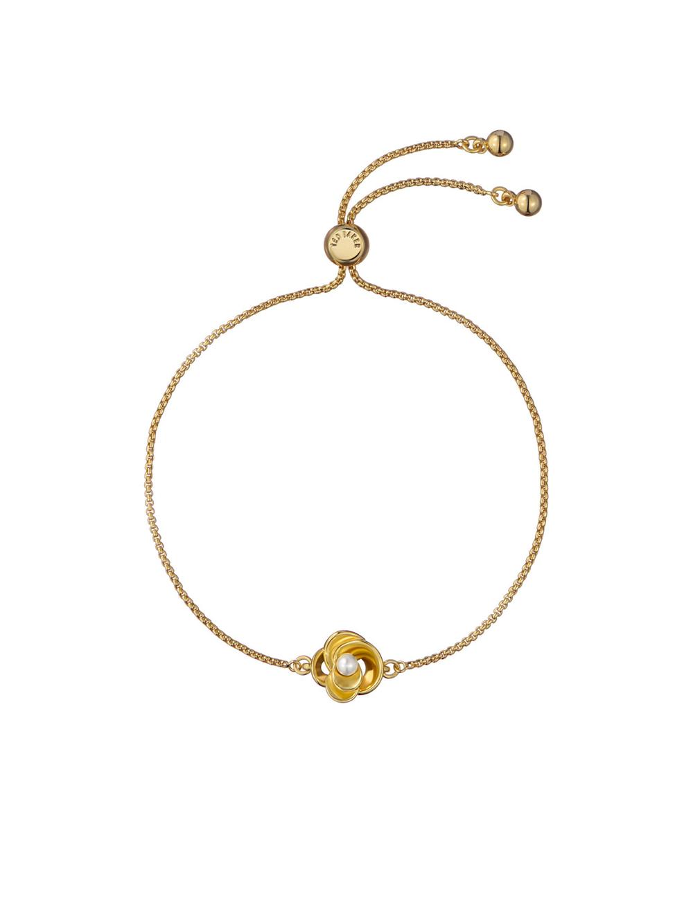 Gold Women Ted Baker FLORIE - Pearl Flower Adjustable Chain Bracelets | SA  VDS-345729