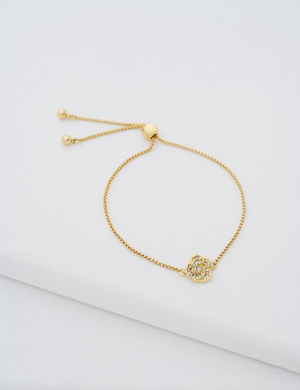 Gold Women Ted Baker FLORINA - Crystal Flower Adjustable Bracelets | SA  HYE-549726