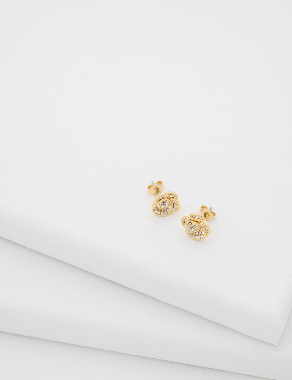 Gold Women Ted Baker FLORINE - Crystal Flower Stud Earrings | SA  UTQ-276983