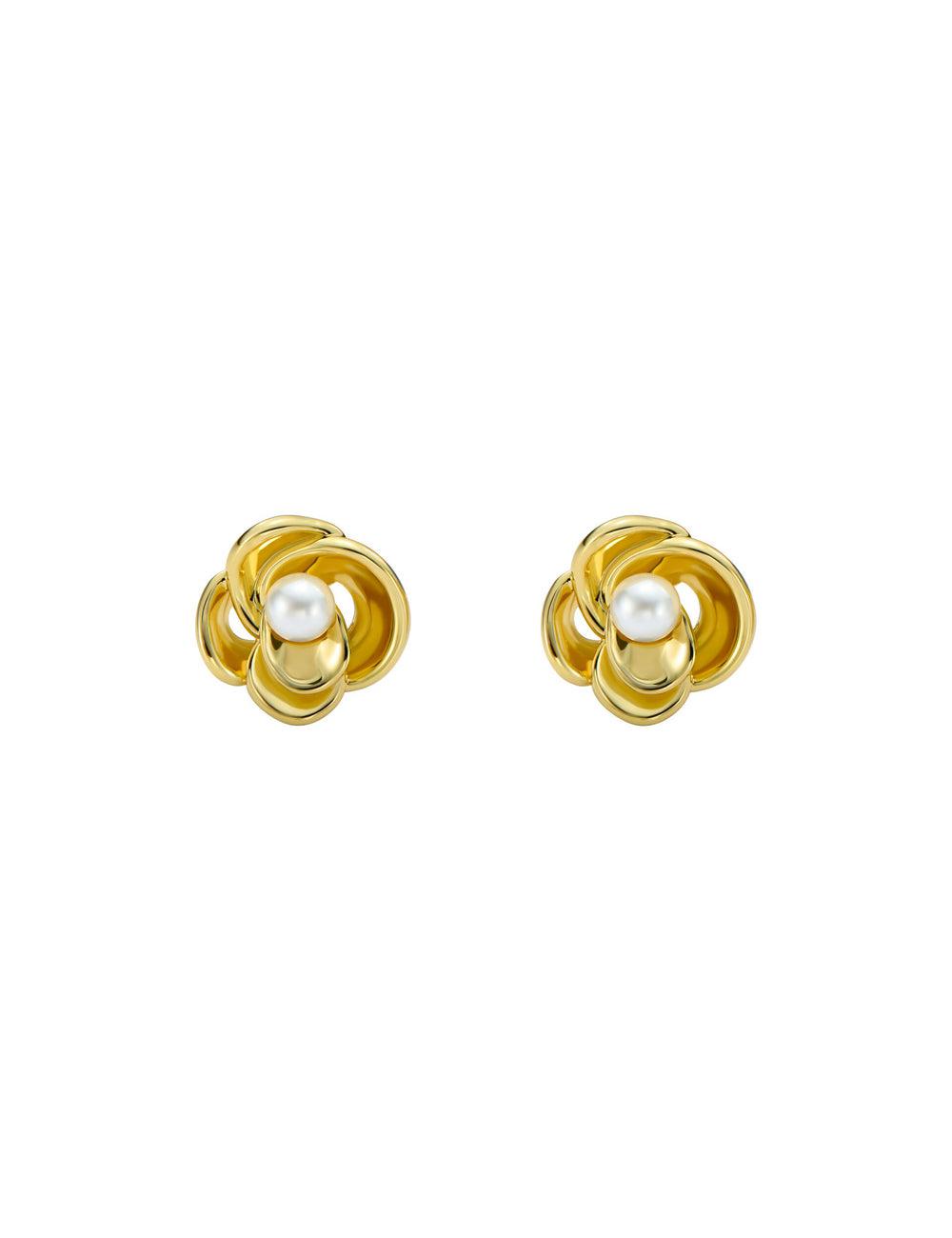 Gold Women Ted Baker FLO - Pearl Flower Stud Earrings | SA  NOX-856237