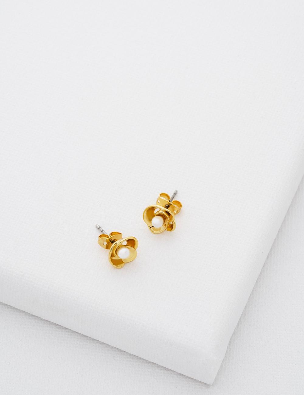 Gold Women Ted Baker FLO - Pearl Flower Stud Earrings | SA  NOX-856237