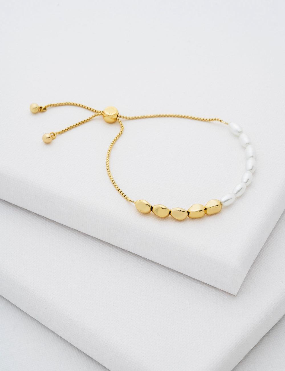 Gold Women Ted Baker INELA - Island Pearl Bead Adjustable Bracelets | SA  FJK-923768