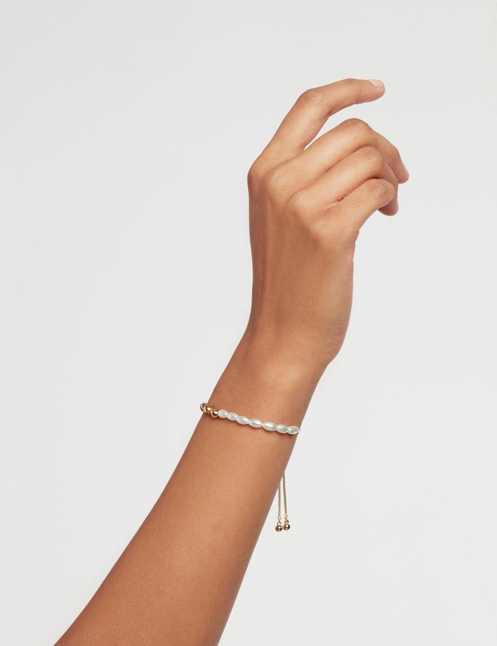 Gold Women Ted Baker INELA - Island Pearl Bead Adjustable Bracelets | SA  FJK-923768