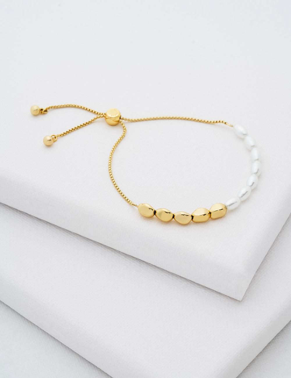 Gold Women Ted Baker INELA - Island Pearl Bead Adjustable Bracelets | SA  FJK-923768