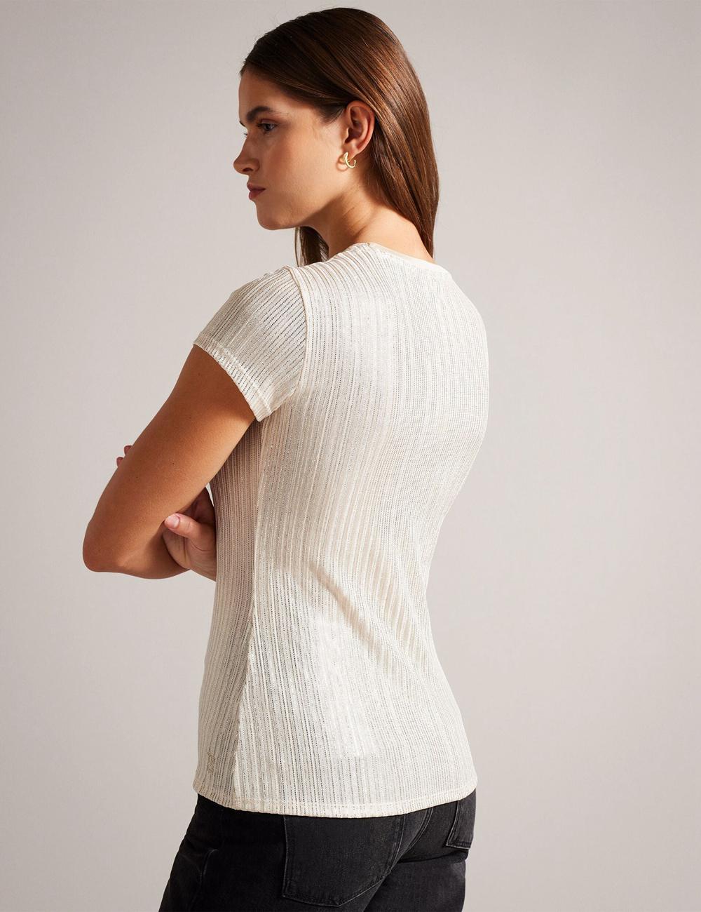 Gold Women Ted Baker KATRINO - Metallic Short Sleeve Crew Neck Tops | SA  COH-143067