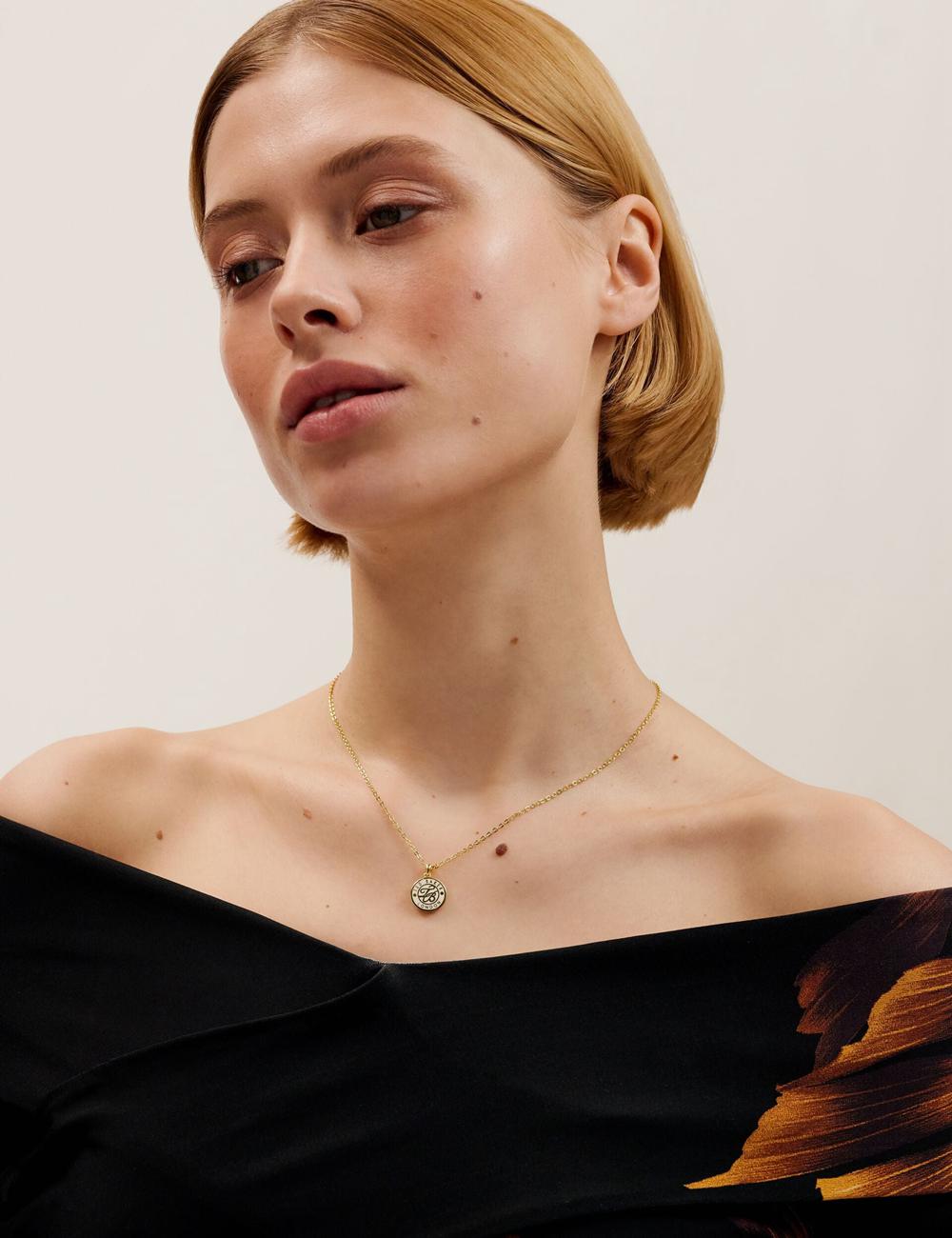 Gold Women Ted Baker MONELLA - Monogram Logo Coin Pendant Necklaces | SA  LQO-035247