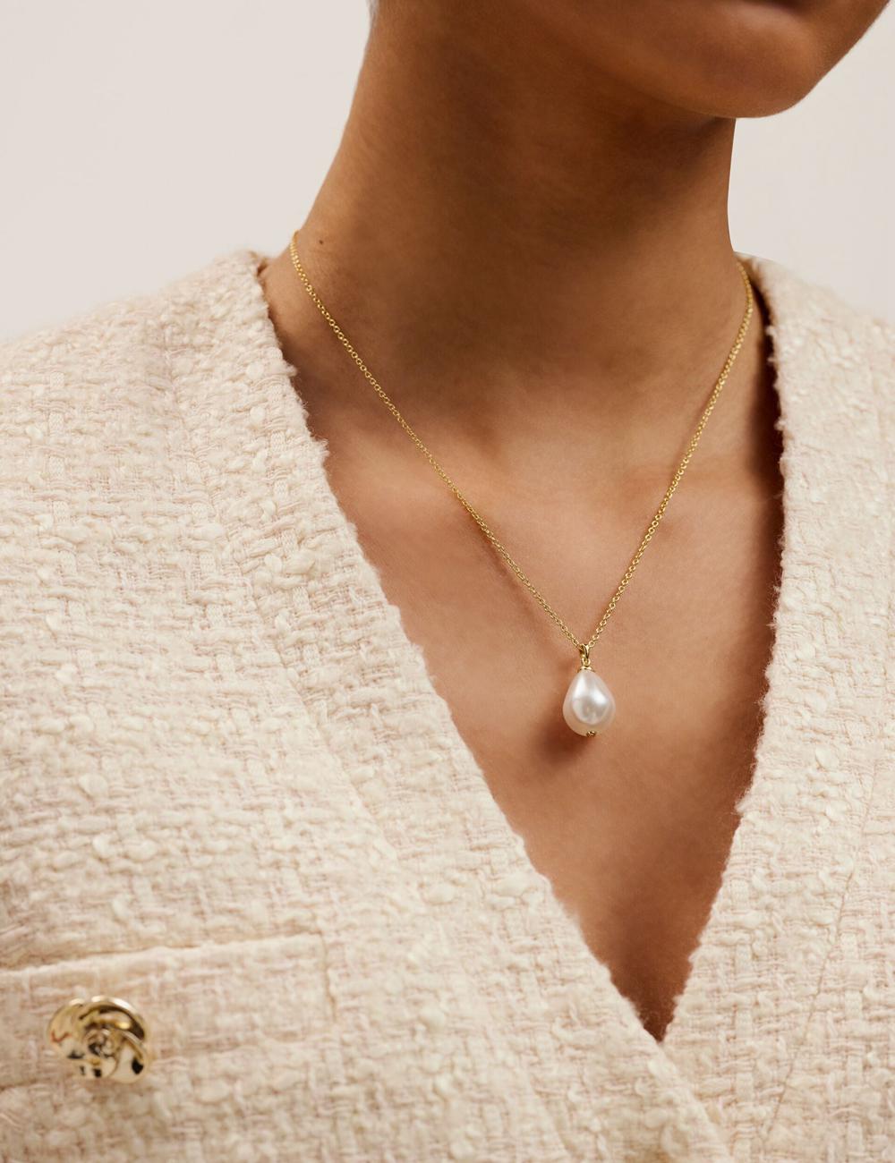 Gold Women Ted Baker PARMLIA - Pearl Drop Pendant Necklaces | SA  JSN-867145