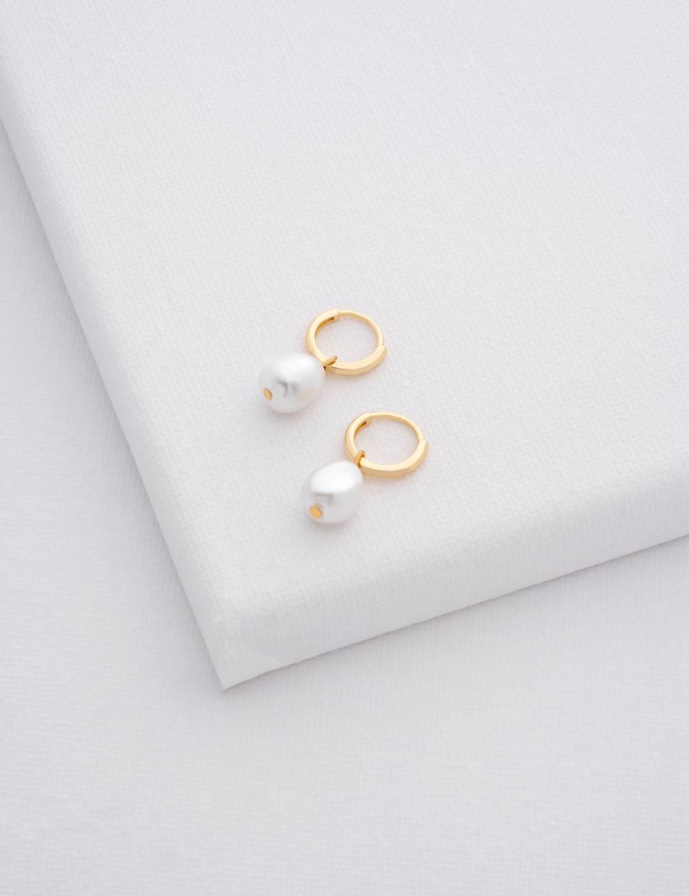 Gold Women Ted Baker PERIAA - Pearl Drop Pendant Huggie Earrings | SA  MNR-764912