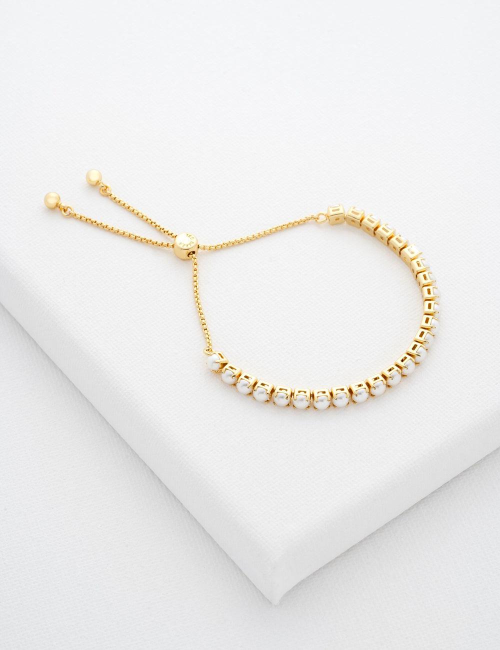 Gold Women Ted Baker PERRMEL - Pearl Adjustable Tennis Bracelets | SA  VKT-851603