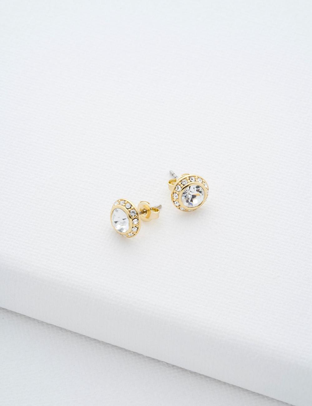 Gold Women Ted Baker SOLETIA - Solitaire Sparkle Crystal Stud Earrings | SA  GHC-529180