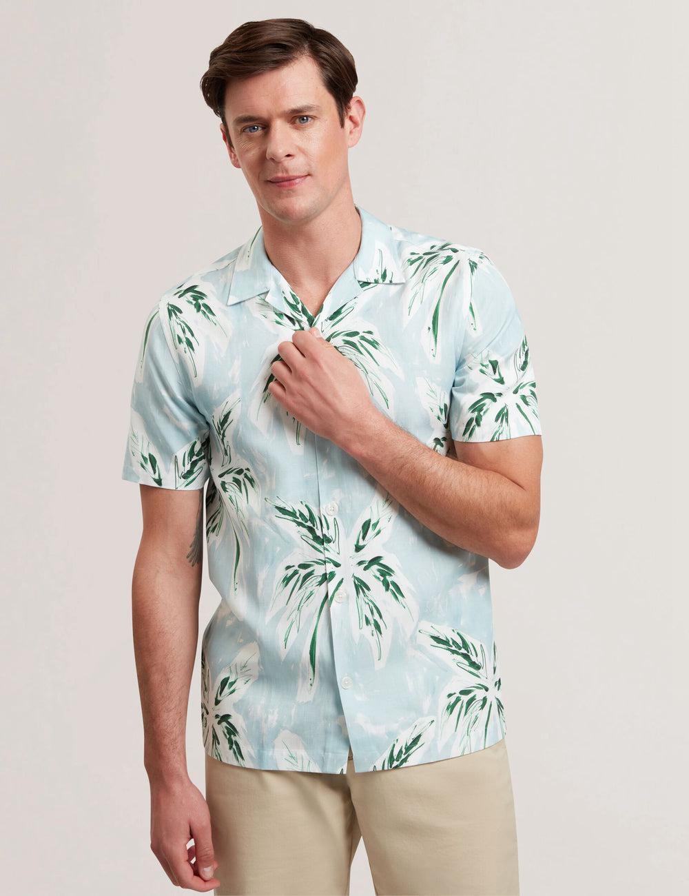 Green Men Ted Baker BOCHE - Short Sleeve Regular Tropical Palm Tree Casual Shirts | SA  ZVS-759168
