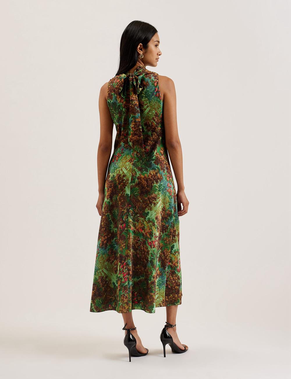 Green Women Ted Baker EYVA - Satin Printed High Neck Midi Slip Midi Dresses | SA  MEB-398721