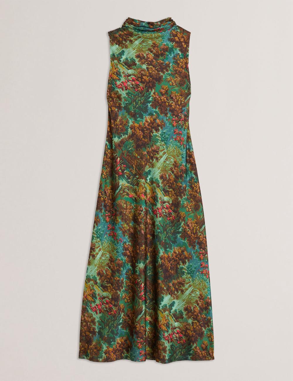 Green Women Ted Baker EYVA - Satin Printed High Neck Midi Slip Midi Dresses | SA  MEB-398721