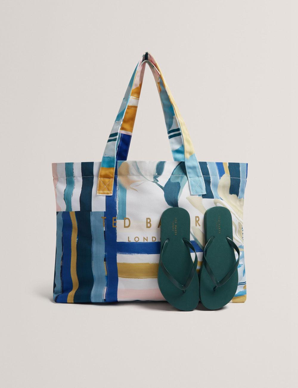 Green Women Ted Baker SHELYSS - Printed Beach & Flip Flops Set Tote Bags | SA  XGU-410269