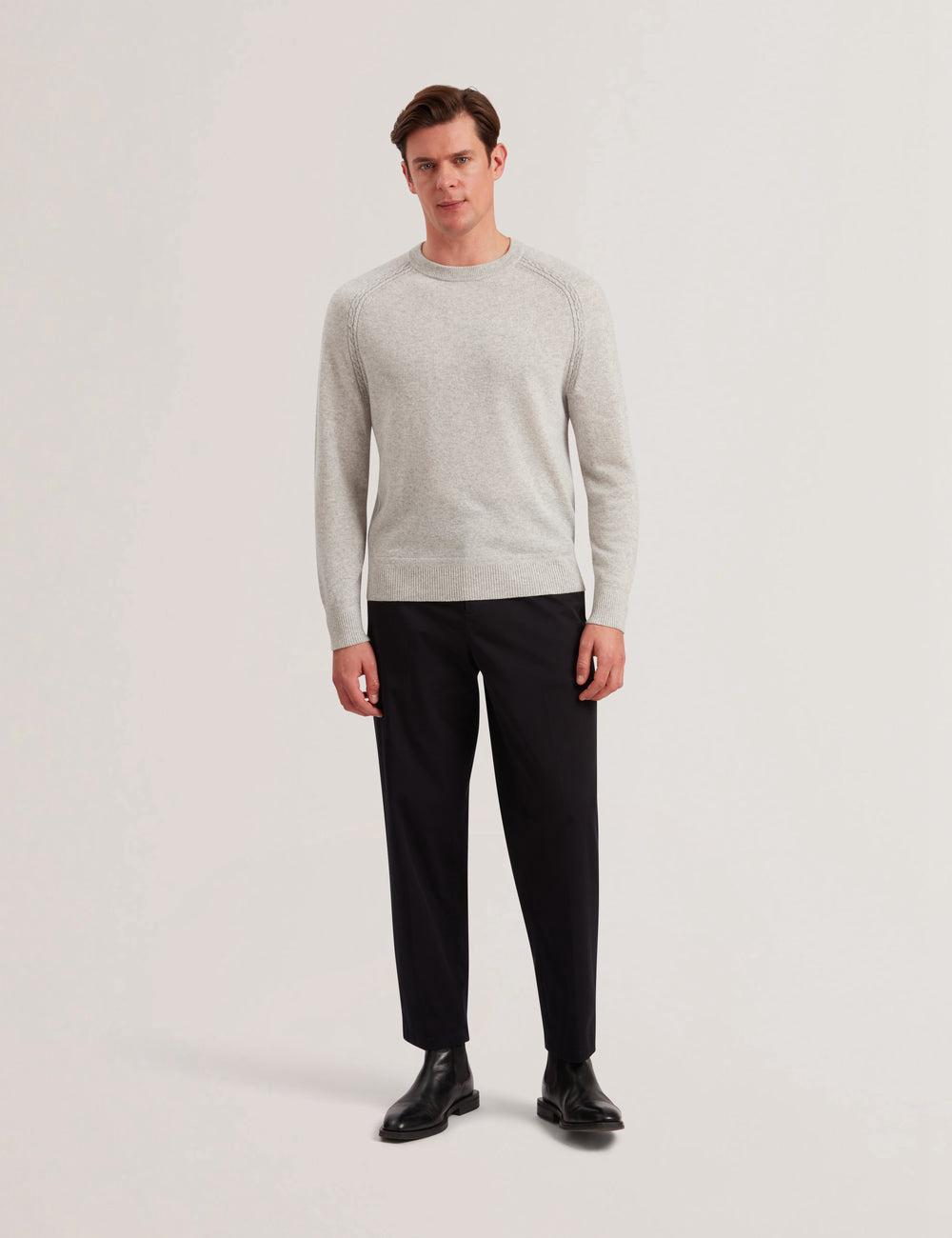 Grey Men Ted Baker GLANT - Cashmere Cable Detail Crew Neck Jumpers | SA  AHK-928763