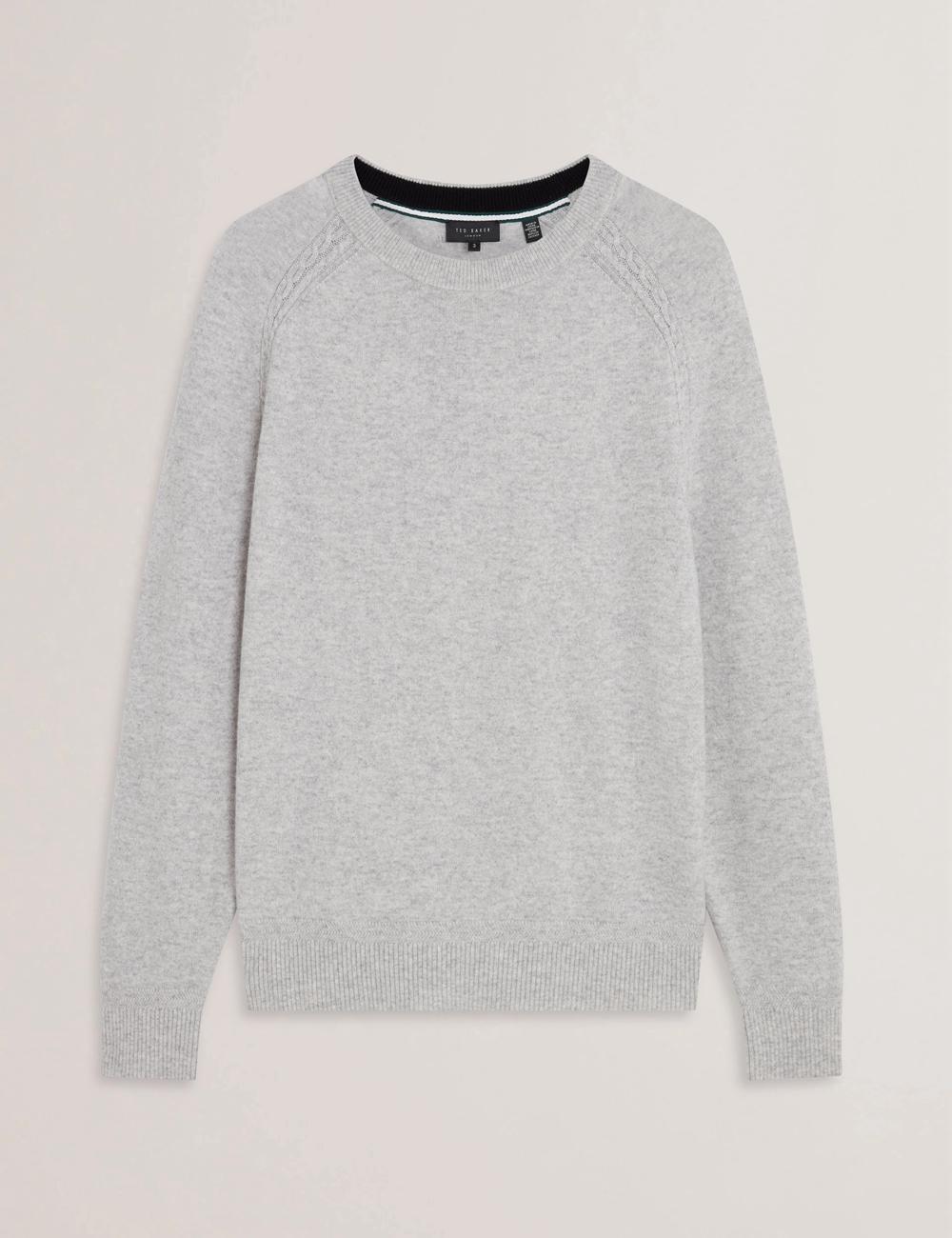 Grey Men Ted Baker GLANT - Cashmere Cable Detail Crew Neck Jumpers | SA  AHK-928763