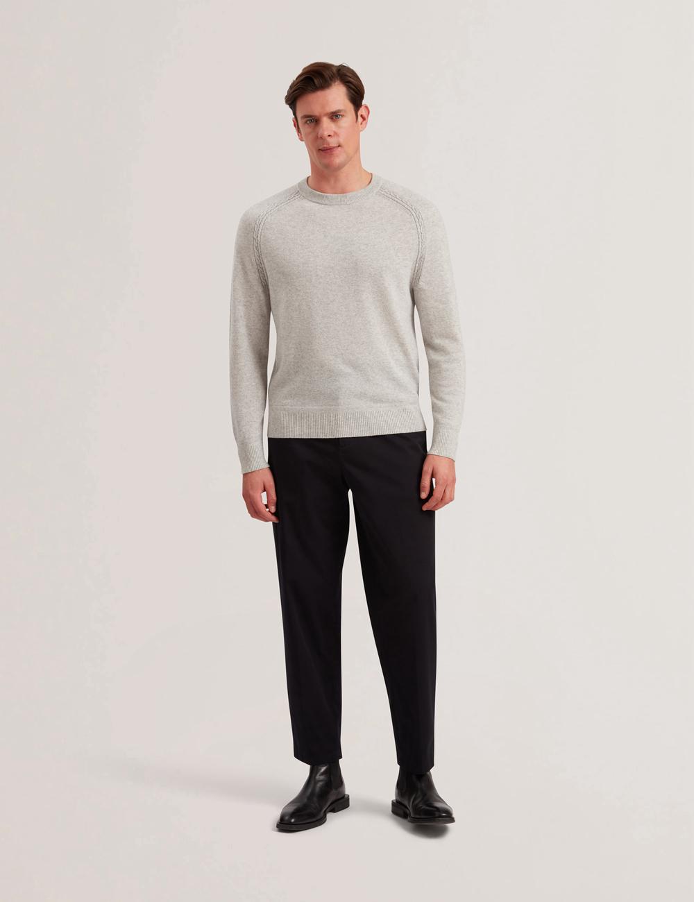 Grey Men Ted Baker GLANT - Cashmere Cable Detail Crew Neck Jumpers | SA  AHK-928763