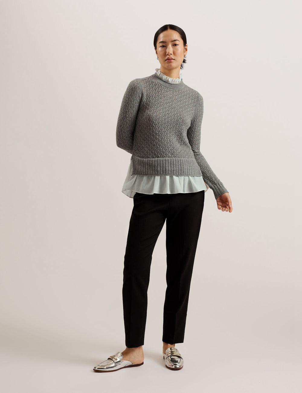 Grey Women Ted Baker HOLINAS - Pointelle Knit With Shirt Hem Jumpers | SA  SMP-962487