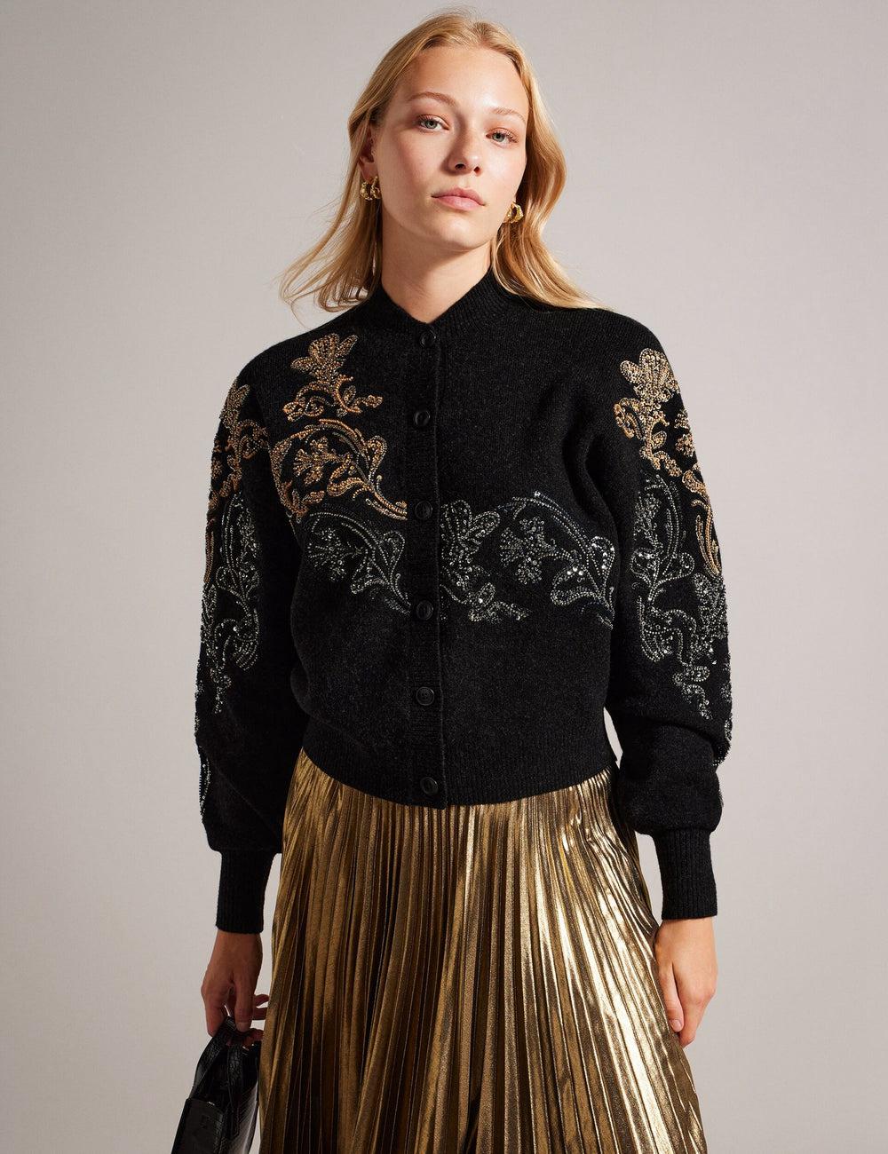 Grey Women Ted Baker JENIIYY - Sequin Embellished Wool Bomber Cardigans | SA  DRG-652943