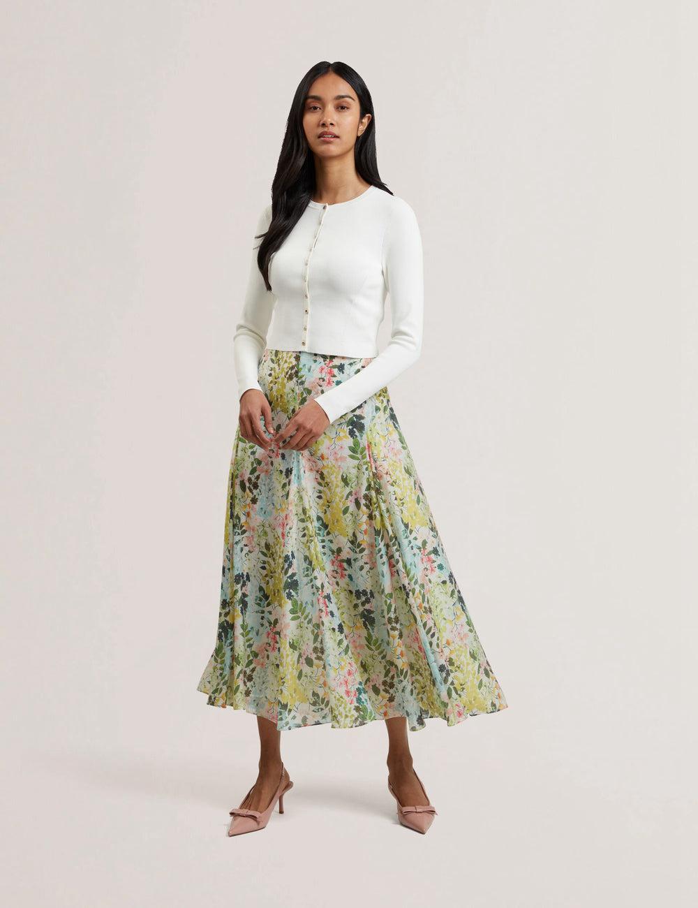 Ivory Women Ted Baker AZULLA - Floral A-Line Woven Midi Skirts | SA  CYP-418756