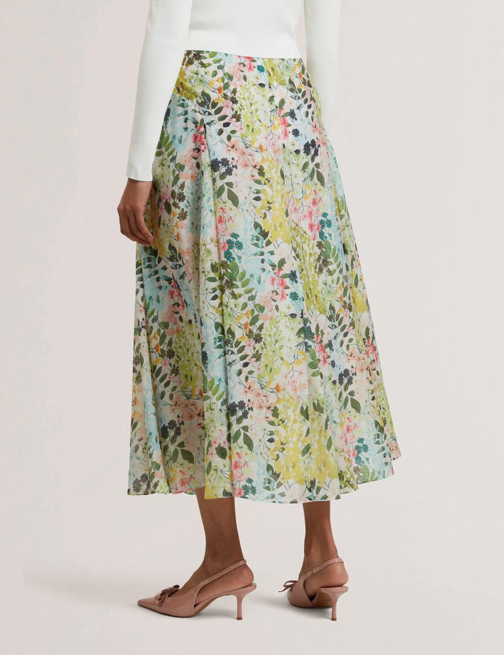 Ivory Women Ted Baker AZULLA - Floral A-Line Woven Midi Skirts | SA  CYP-418756