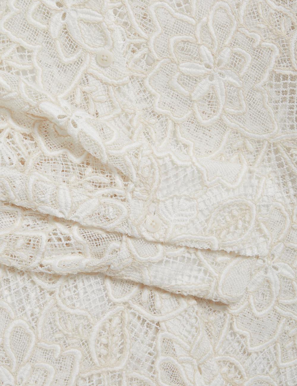 Ivory Women Ted Baker BLOND - Floral Lace Longline Cotton Shirt Tops | SA  GMJ-783124