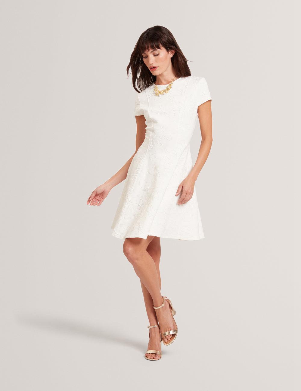 Ivory Women Ted Baker CLODAA - Embroidered Short Sleeve Skater Mini Dresses | SA  OJX-057961