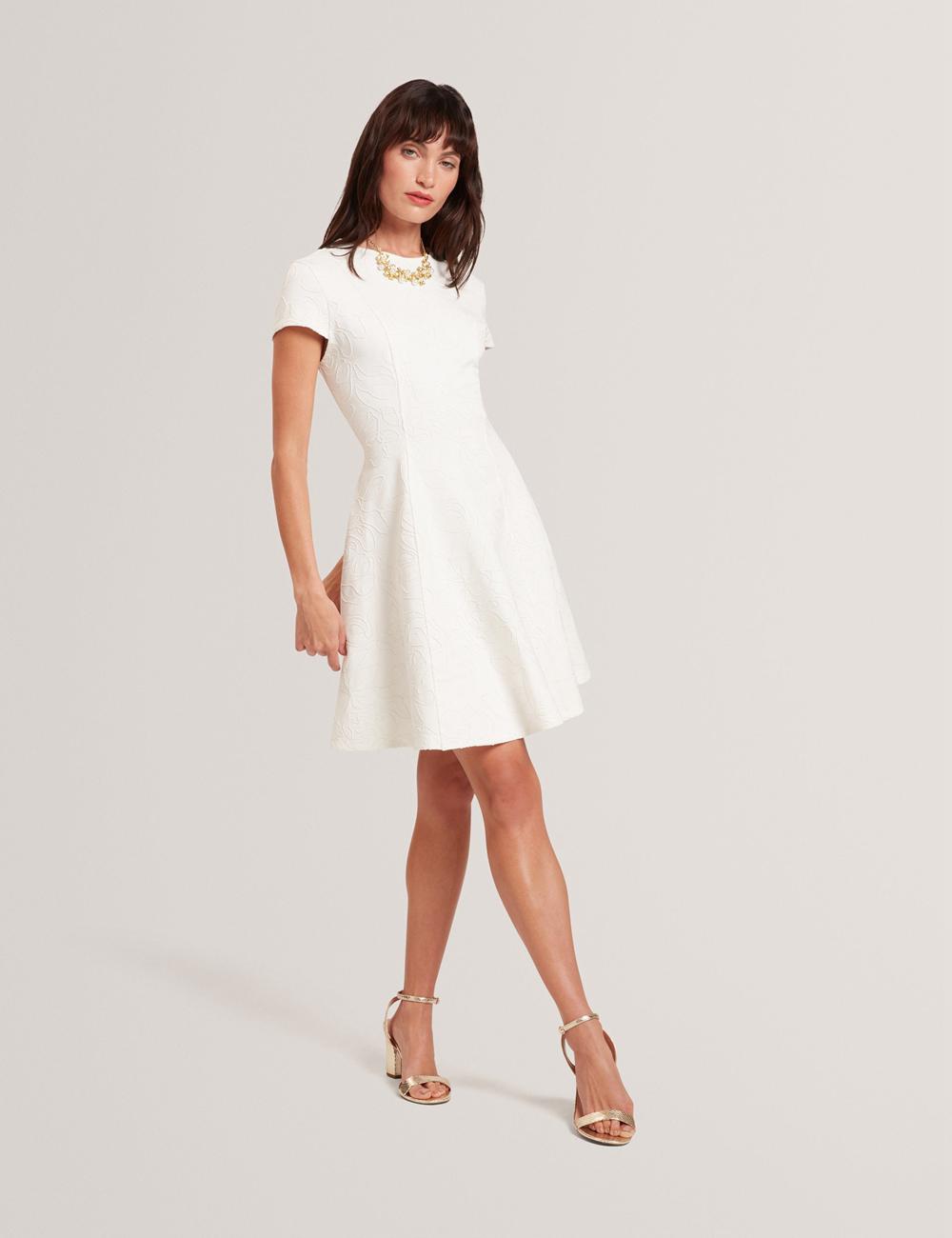 Ivory Women Ted Baker CLODAA - Embroidered Short Sleeve Skater Mini Dresses | SA  OJX-057961