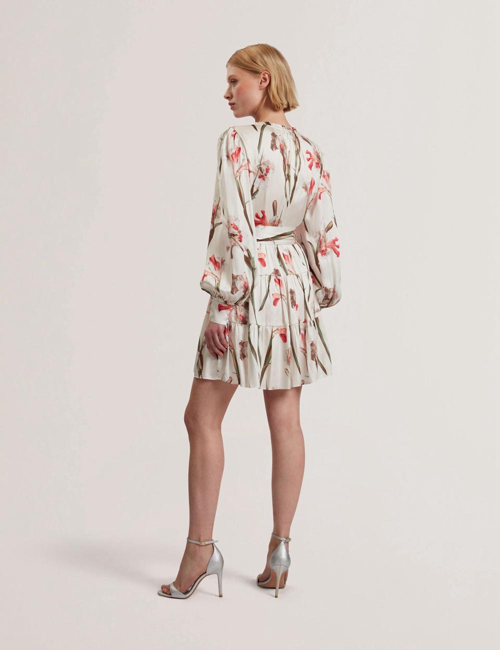 Ivory Women Ted Baker CUIABA - Floral V-Neck Waist Mini Dresses | SA  DRG-849702