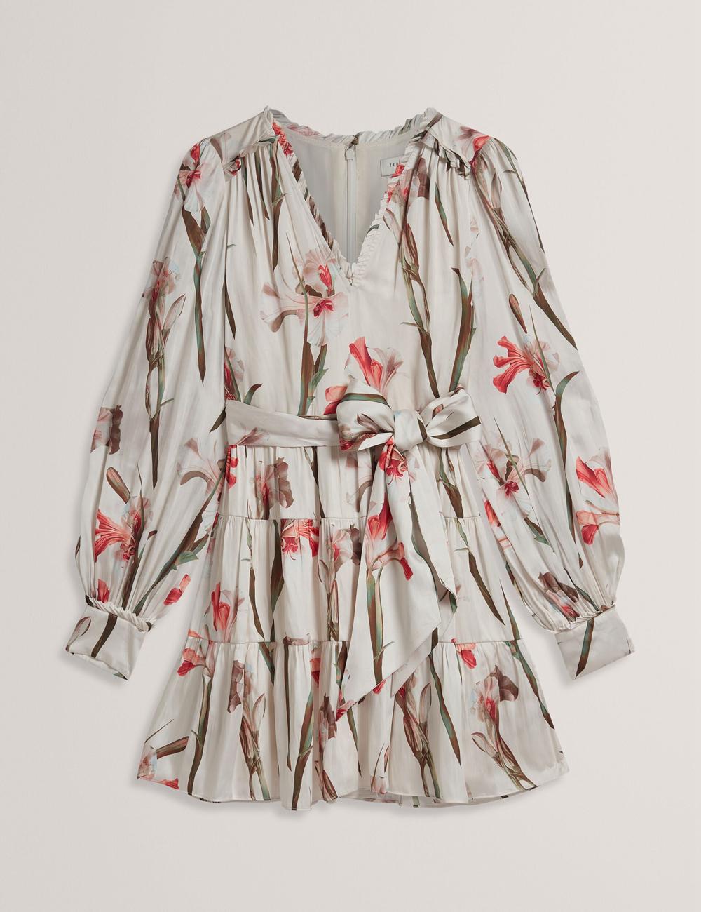 Ivory Women Ted Baker CUIABA - Floral V-Neck Waist Mini Dresses | SA  DRG-849702