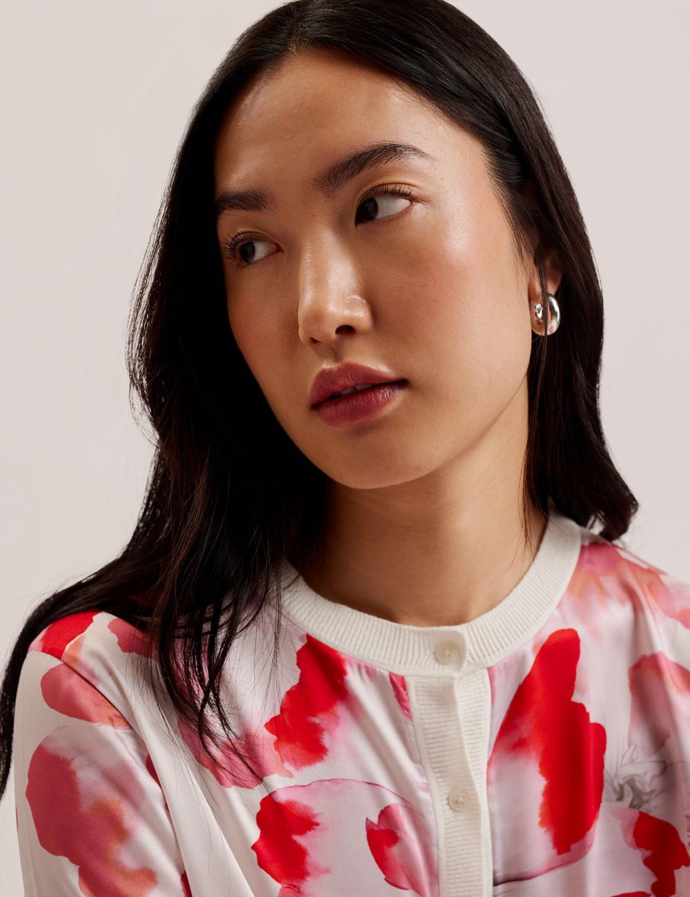 Ivory Women Ted Baker DARCIYY - Printed Front 3/4 Sleeve Cardigans | SA  QKL-795420