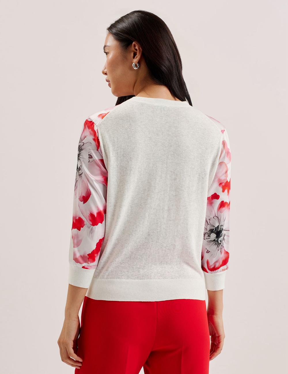 Ivory Women Ted Baker DARCIYY - Printed Front 3/4 Sleeve Cardigans | SA  QKL-795420