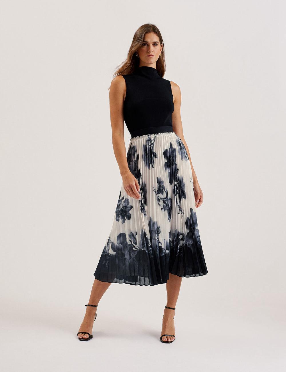 Ivory Women Ted Baker EMISTA - Monochrome Print Pleated Midi Skirts | SA  SQW-716890
