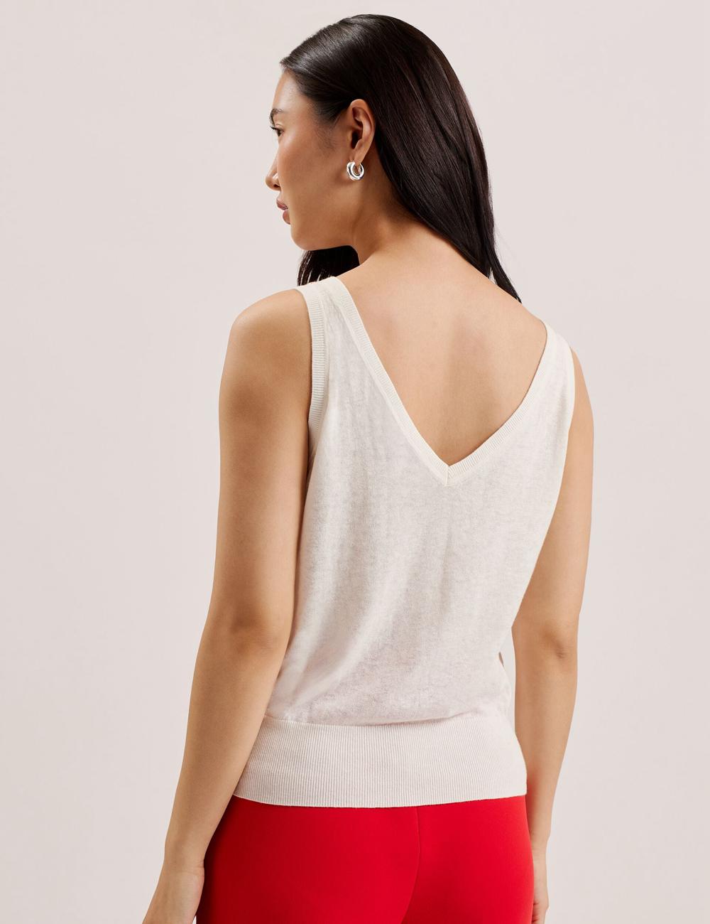 Ivory Women Ted Baker HEIDIII - Printed Panel V-Neck Knitted Vest Tank Tops | SA  AFM-186935