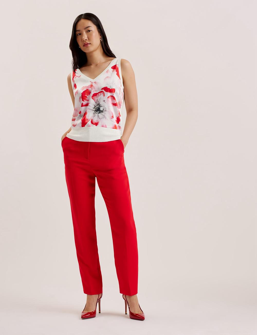 Ivory Women Ted Baker HEIDIII - Printed Panel V-Neck Knitted Vest Tank Tops | SA  AFM-186935