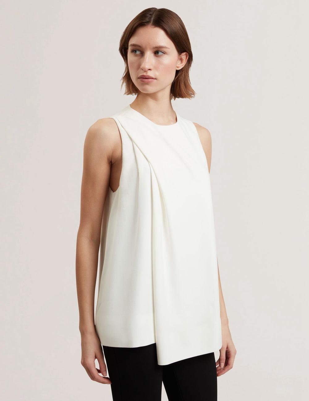 Ivory Women Ted Baker ICANA - Draped Front Asymmetric Sleeveless Tops | SA  FRA-512476