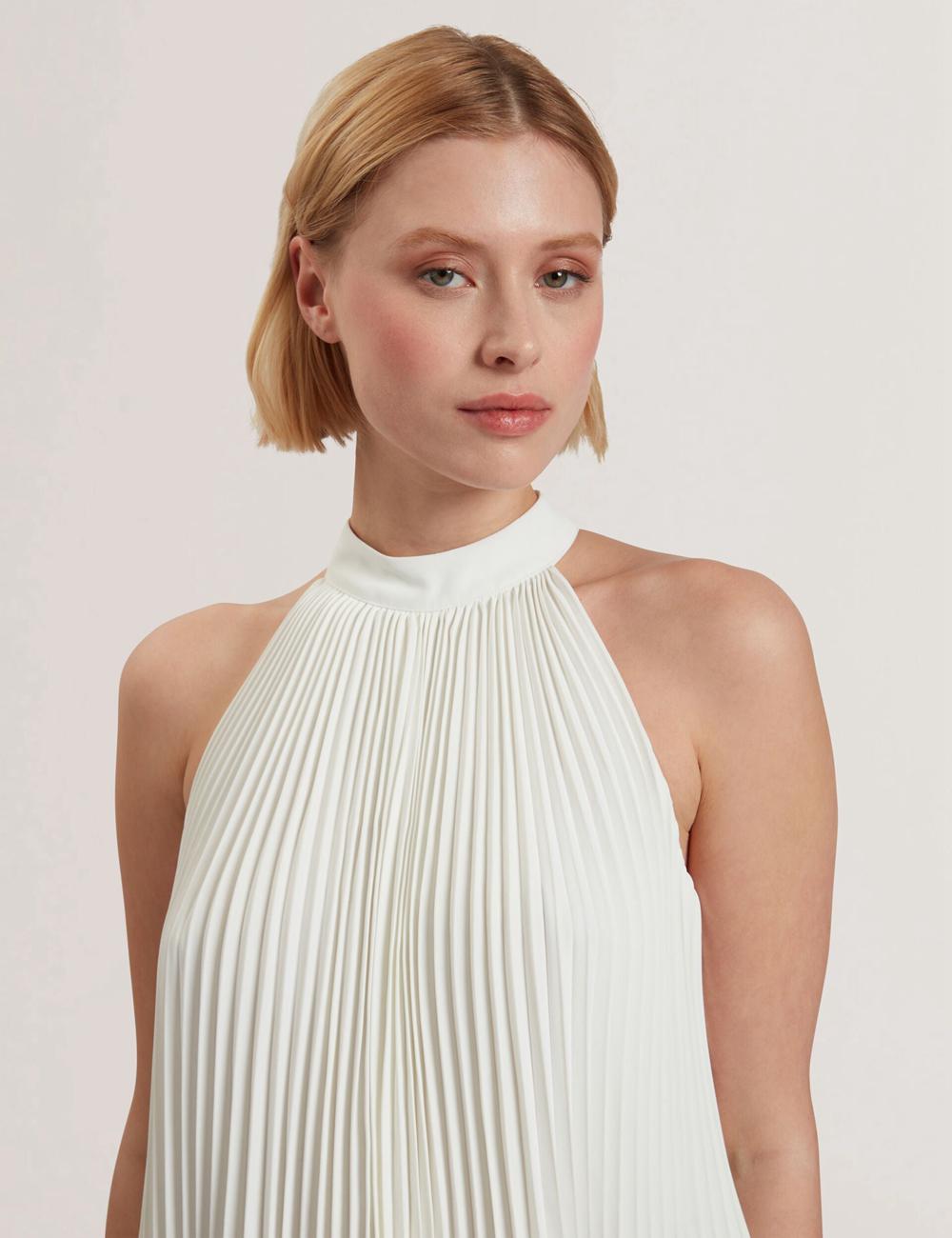 Ivory Women Ted Baker JAMAYA - High Halter Neck Pleated Sleeveless Tops | SA  YWP-632904