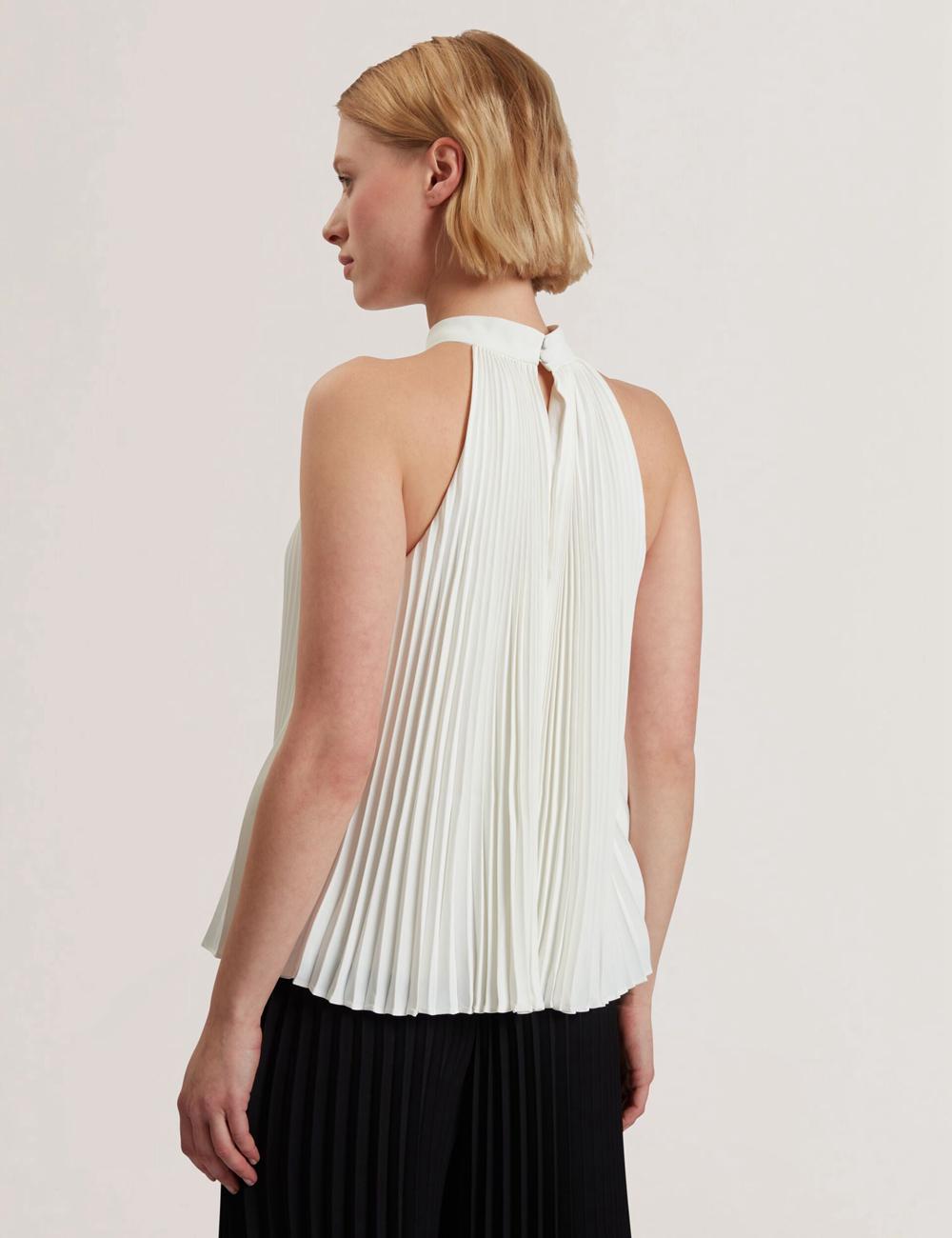 Ivory Women Ted Baker JAMAYA - High Halter Neck Pleated Sleeveless Tops | SA  YWP-632904