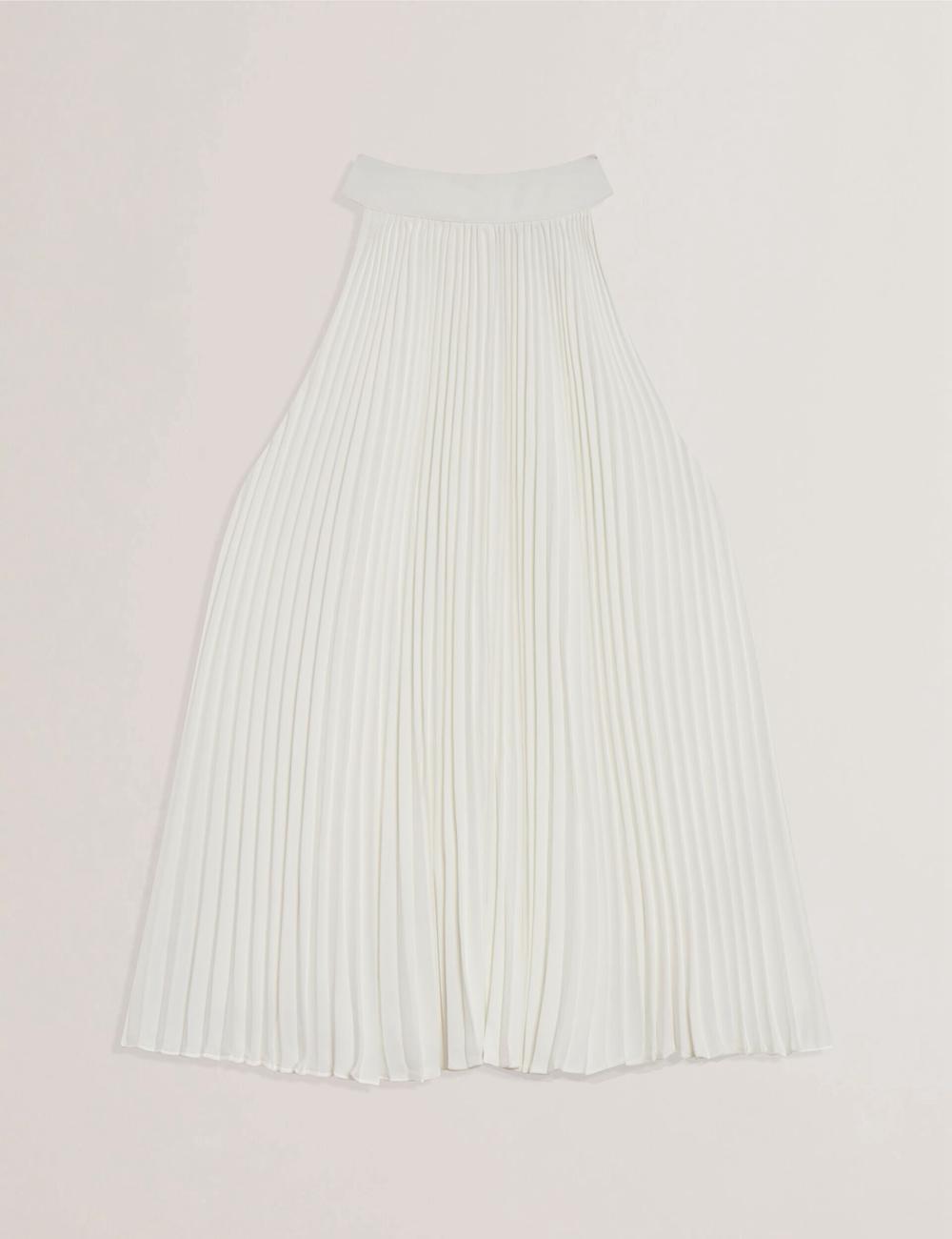 Ivory Women Ted Baker JAMAYA - High Halter Neck Pleated Sleeveless Tops | SA  YWP-632904